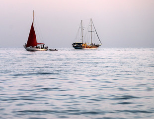 Silhouette of two yacht in Black sea