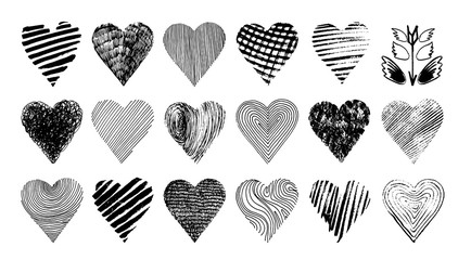 Hand drawn set of hearts. Vector illustration. Design elements for Valentine's day. Isolated on white background