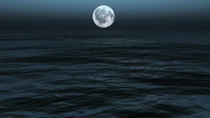 Wall Mural - Moonlight path with low fool moon above the sea
