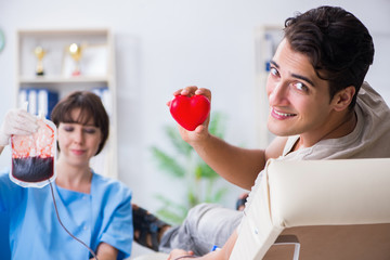 Patient getting blood transfusion in hospital clinic