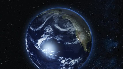 Wall Mural - realistic earth, rotating on its axis in space against the background of the starry sky. seamless lo