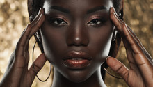 Portrait Of Sensual Young African Woman Against Golden Background