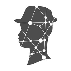 Profile of the head of a man. Scientific medical designs. Molecule And Communication Background. Connected lines with dots.