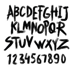 Wall Mural - Alphabet poster, dry brush ink artistic modern calligraphy print. Handdrawn trendy design