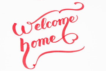 Wall Mural - Welcome Home creative brush lettering in red color