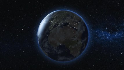 Wall Mural - realistic earth, rotating in space against the background of the starry sky. seamless loop with day 
