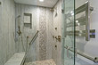 Contemporary bathroom design with walk-in shower.