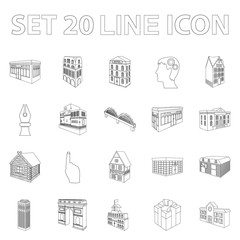 Wall Mural - Building and architecture outline icons in set collection for design.The building and dwelling vector isometric symbol stock web illustration.