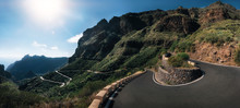 Panoramic View Of Mountain Winding Road Leading To The Village Of Masca, Tenerife, Spain