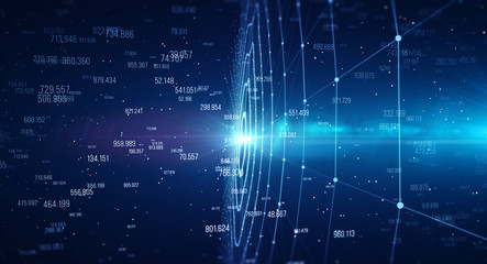 Poster - Block chain network/Blockchain network concept , Distributed register technology , Block chain text and computer connection with blue background
