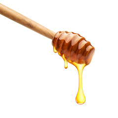 Honey dripping from dipper isolated