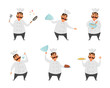 Funny characters of chef in action poses. Vector illustrations in cartoon style