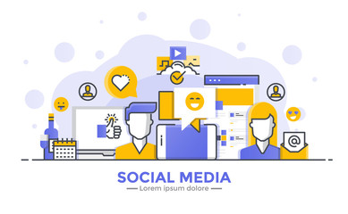 Wall Mural - flat line modern concept illustration - social meda