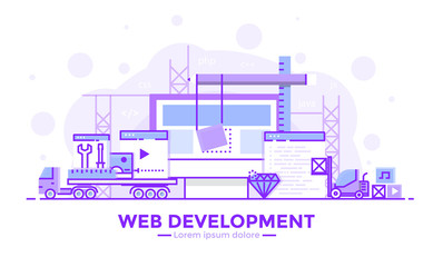 Wall Mural - flat line purple colorr modern concept illustration - web development
