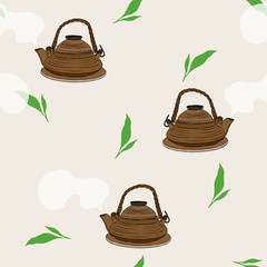 Japanese tea kettle engraved.seamless pattern