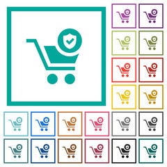 Canvas Print - Secure shopping flat color icons with quadrant frames