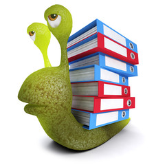 Canvas Print - 3d Funny cartoon snail bug carrying document folders