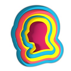 Wall Mural - Abstract background with paper cut shapes. Design layout for business presentations, posters and invitations. Colorful carving art. Human head. 3D rendering