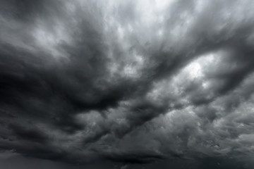 Wall Mural - Black cloud and thunderstorm before rainy, Dramatic  black clouds and dark sky