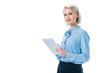 © LIGHTFIELD STUDIOS - beautiful elegant businesswoman using digital tablet, isolated on white