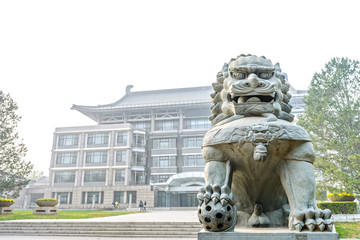 Guardian lion in campus. Located in Peking University, Beijing, China.