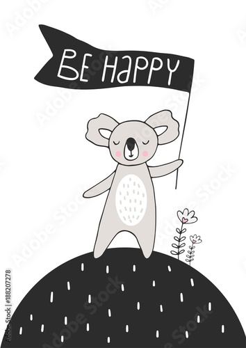 mis-koala-trzymajacy-flage-z-napisem-be-happy