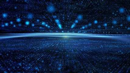 Blue abstract background with lines from points and light. Motion graphics technology concept