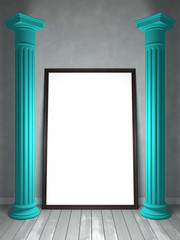 Wall Mural - Empty room in shades of gray, with columns and an empty frame