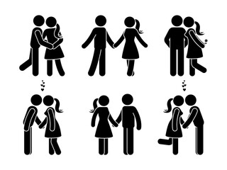 Stick figure happy couple in love. Man and woman in love vector illustration