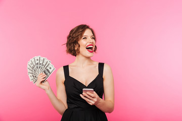 Sticker - Portrait of an excited girl dressed in black dress