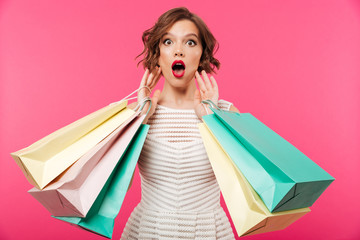 Poster - Portrait of a surprised girl dressed in dress