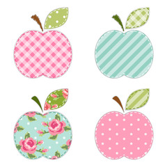 Wall Mural - Fabric retro applique of cute apples with green leaf