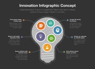 Aufkleber - Innovative infographic concept with light bulb isolated on dark background. Easy to use for your website or presentation.