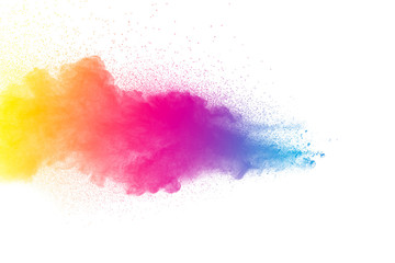 Wall Mural - multicolored powder explosion isolated on white background.
