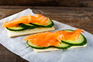 Wall Mural - Gluten Free Crispbread, Cucumber Slices and Smoked Salmon