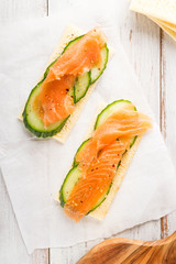 Wall Mural - Gluten Free Crispbread, Cucumber Slices and Smoked Salmon