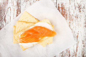 Wall Mural - Gluten Free Crispbread, Soft Cream Cheese and Smoked Salmon