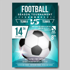 Wall Mural - Soccer Poster Vector. Banner Advertising. Sport Event Announcement. Ball. Announcement, Game, League Design. Championship Illustration