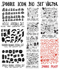 Wall Mural - MEGA set of doodles vector. Collection of Home, ribbon, speech, data, business, summer travel, shopping, party, sport, heart eps10
