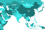 Fototapeta Mapy - Political map of western, southern and eastern Asia in shades of turquoise blue. Modern style simple flat vector illustration.