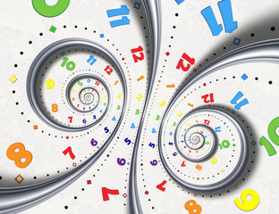 Wall Mural - abstract modern white rainbow spiral clock fractal background. twisted clocks watch unusual abstract