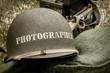 Old helmet of a war photographer