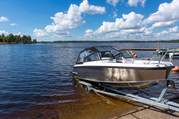 Boat launch on lake water