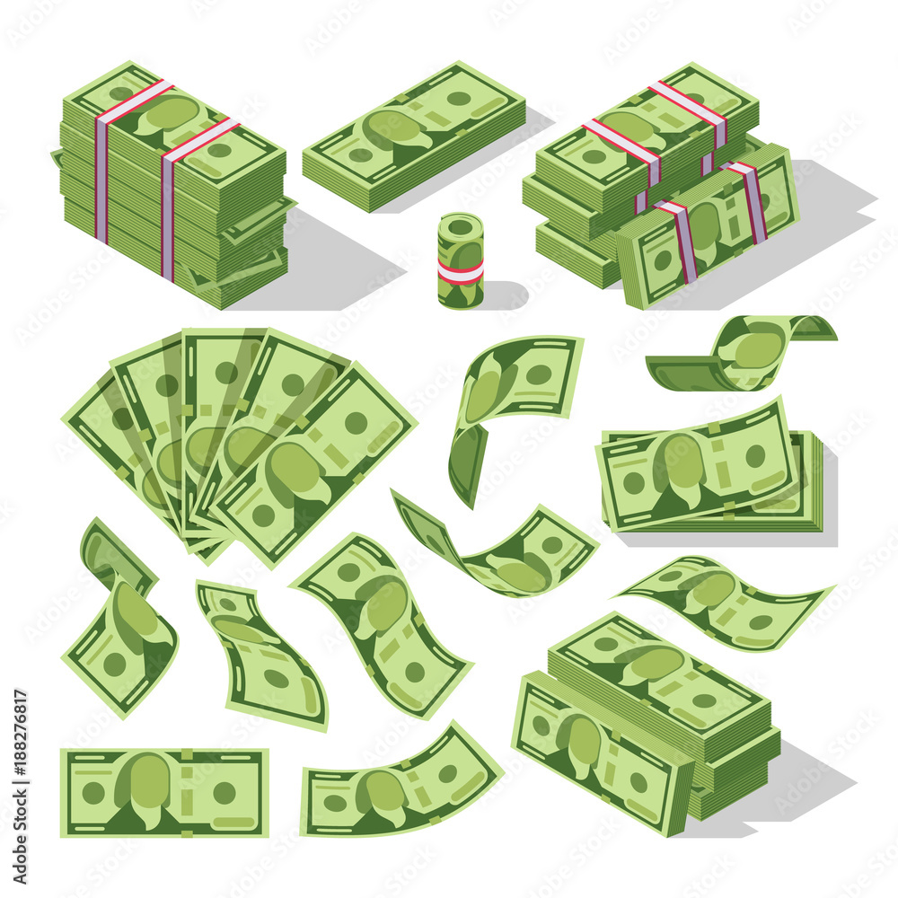 Cartoon money bills. Green dollar banknotes cash vector icons Stock Vector  | Adobe Stock, image size:1000x1000