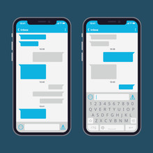 Smart Phone With Text Message Bubbles And Keyboards Vector Template