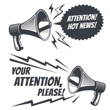 Attention Please Vector Symbols With Voice Megaphone. Commercial Poster