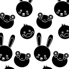 Sticker - seamless pattern cute animals face image vector illustration