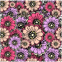 Seamless Floral Pattern Violet, Flower, Pink, Black Outlines Stock Vector Illustration