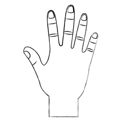 Sticker - opened hand palm counting fingers number five vector illustration