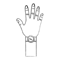 Sticker - opened hand palm counting fingers number five vector illustration